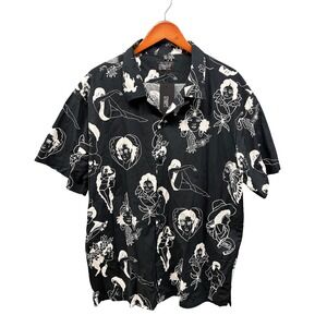 Straight To Hell Mens 4XL Tattoo Flash Pin-up Girl Print Button Front Shirt NWT